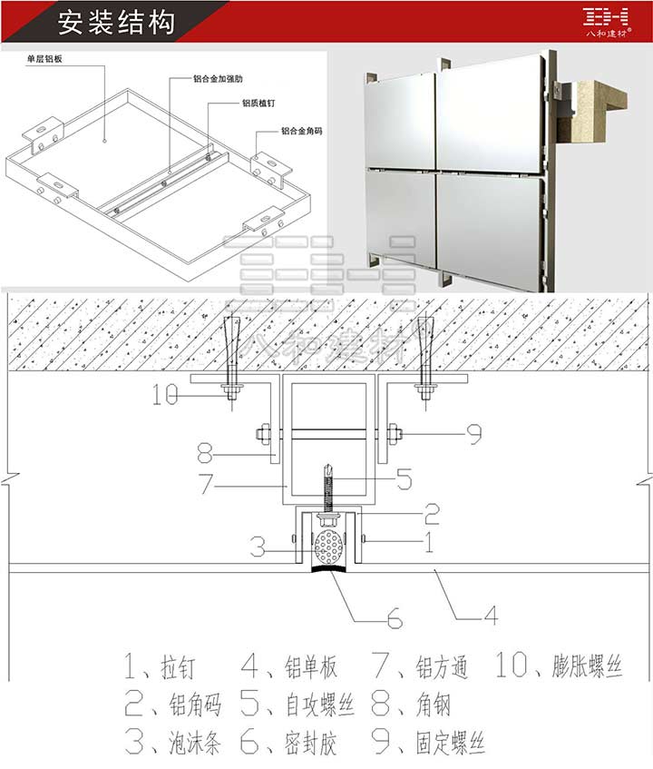 雙曲鋁單板安裝結構